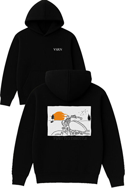 VSRN سترة تويست ذا ثروتل ديزاين مطبوع قصة فضفاضة سوداء بغطاء رأس