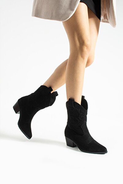 tivana Women's Pointed Toe Heeled Boots Western - Black