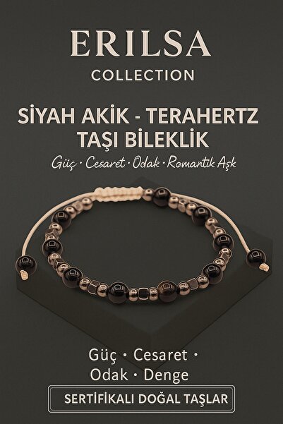 Erilsa Certified Terahertz Black Agate Stone Bracelet - Strength Courage Focu...