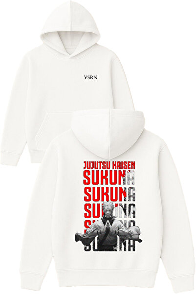 VSRN Sukuna sukuna Σχέδιο με στάμπα Oversize Λευκό Φούτερ με Κουκούλα