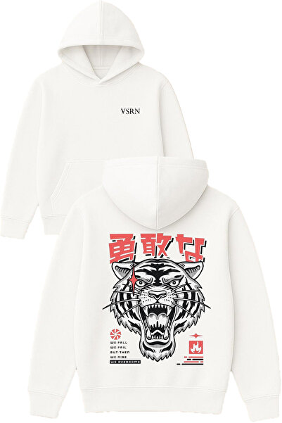 VSRN تصميم تايبرد تايجر مطبوع قصة فضفاضة سويت شيرت أبيض بغطاء رأس