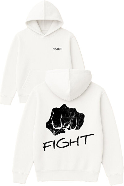 VSRN تصميم قبضة اليد القتالية مطبوع قصة فضفاضة سويت شيرت أبيض بغطاء رأس