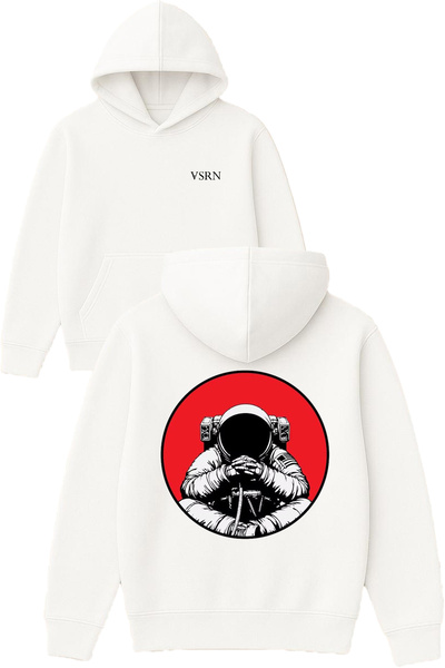 VSRN Hanorac alb supradimensionat cu glugă, imprimat cu design astronaut pent...