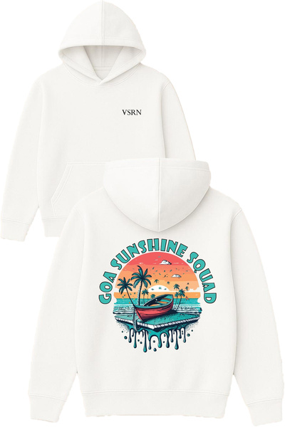 VSRN Hanorac cu glugă alb supradimensionat cu imprimeu Goa Sunshine Design
