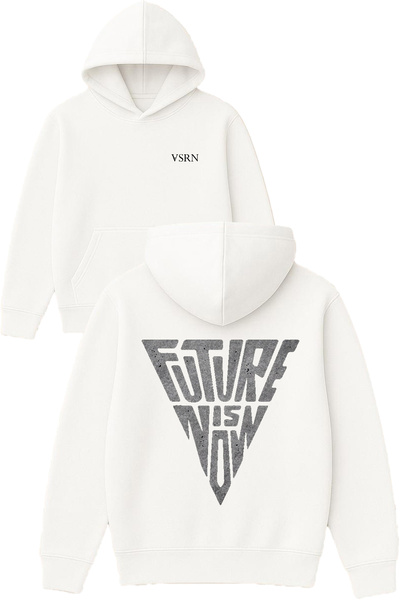 VSRN سترة فيوتشر نيسون ديزاين مطبوع قصة فضفاضة باللون الأبيض بغطاء رأس