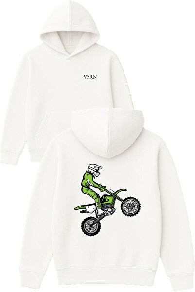 VSRN سترة بتصميم كروس أخضر مطبوع قصة فضفاضة باللون الأبيض بغطاء رأس