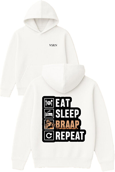 VSRN Fly eat sleep Hanorac alb supradimensionat cu glugă și imprimeu design