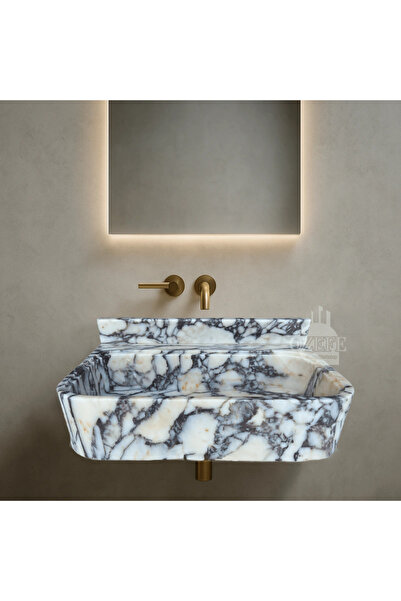 ÖZKAN Calacatta Viola Arka Yükseltili Doğal Mermer Lavabo