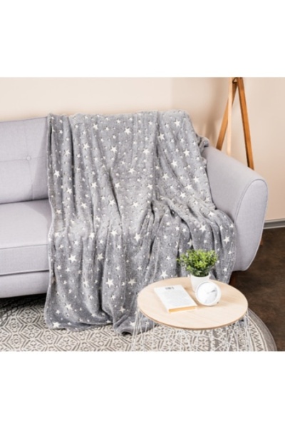 FOXMAG24 Fluffy blanket, with phosphorescent stars, dimensions 120X150 cm, soft and comfortable, gray