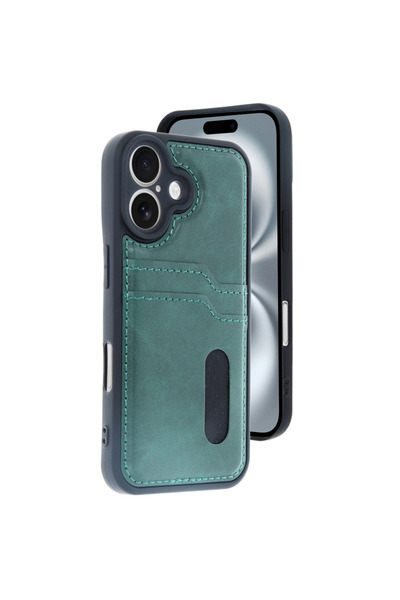 eco port حافظة آيفون 16 حافظة جلدية مع بطاقة سارة - أخضر داكن
