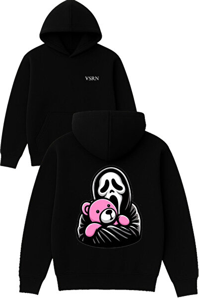 VSRN Hanorac negru supradimensionat cu glugă, cu imprimeu cu design Funky Ghost