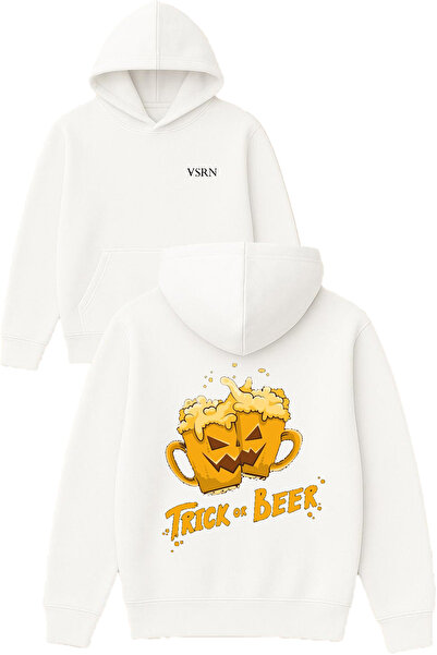 VSRN تيشيرت تريك آند بير ديزاين مطبوع قصة فضفاضة أبيض بغطاء رأس