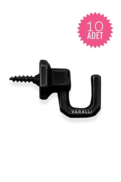 Varalli Siyah Metal Vidalı Askı Kanca 10 Adet – Kupa, Elbise, Fincan, Çanta A...