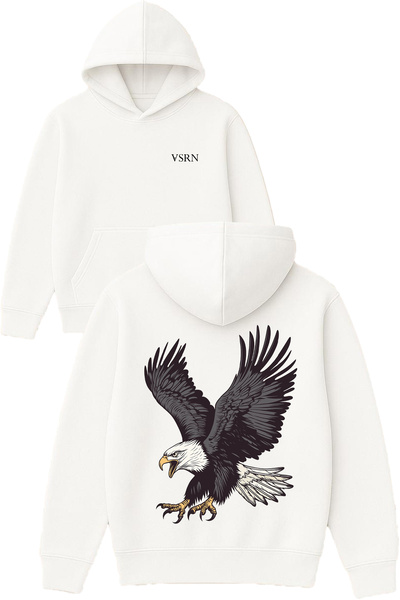 VSRN Φούτερ με στάμπα Big Eagle Design, υπερμεγέθης, λευκό με κουκούλα