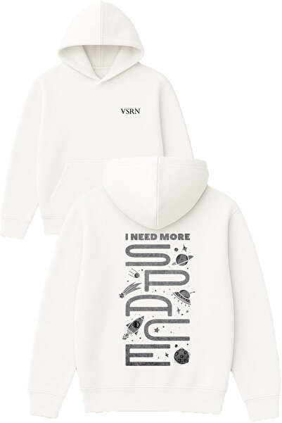 VSRN أحتاج إلى مساحة أكبر سويت شيرت ديزاين مطبوع قصة فضفاضة أبيض بغطاء رأس