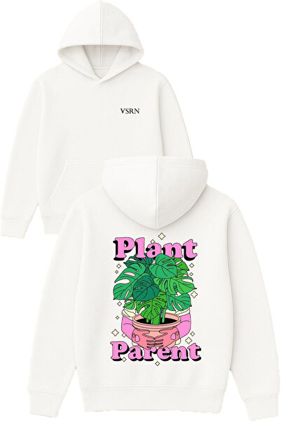 VSRN Hanorac alb supradimensionat cu glugă, cu imprimeu Plant Parent Design