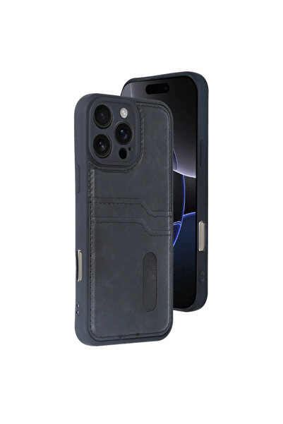 eco port iPhone 16 Pro Case Sara Leather Case with Business Card - Black