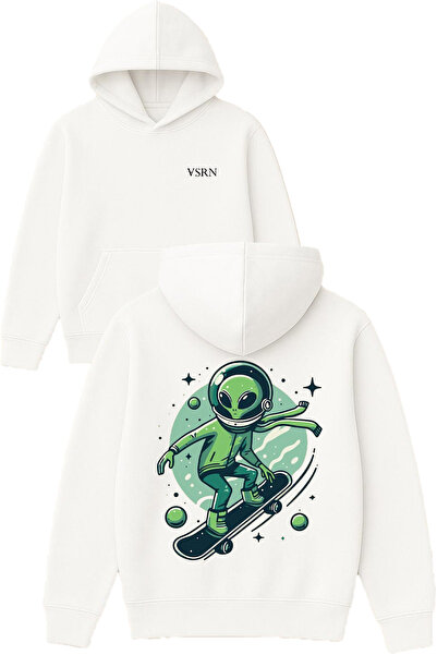 VSRN Φούτερ με λευκή κουκούλα με στάμπα Alien Skateboarder Design