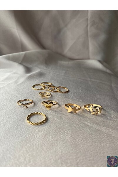 uyguntakıaksesuar مجموعة خواتم فولاذية ذهبية اللون مكونة من 11 قطعة - تصميم ع...