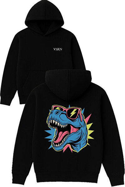 VSRN سترة بارتسيتي تريكس ديزاين مطبوع قصة فضفاضة باللون الأسود بغطاء رأس