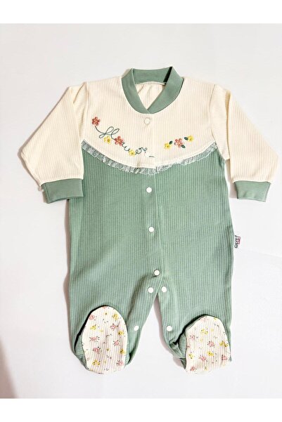 Gaye Çiçekli Mint Yeşili Yenidoğan Patikli Tulum