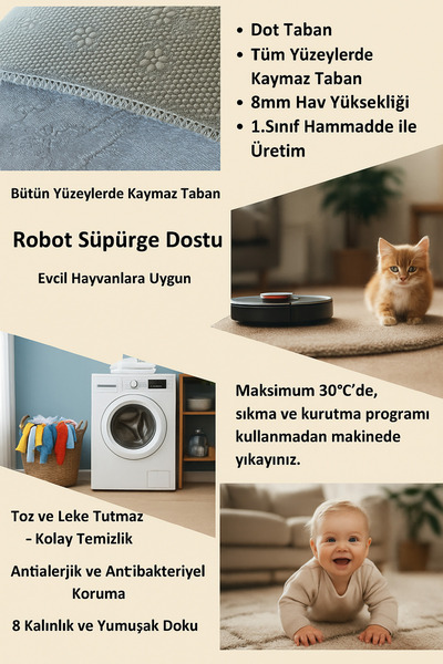 Kessy Home Studio Fil Desenli Dijital Baskı Kaymaz Taban Halı Makinede Yıkanabilir Halı Mutfak Halısı Yolluk Halısı