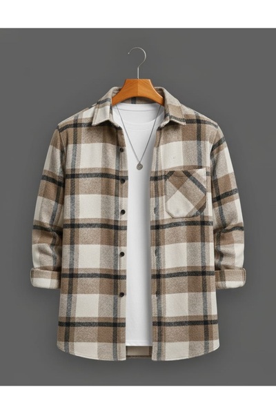 YNGMENCLASS Single Pocket Detail Carded Textured Cashmere Cotton Collar Buttoned Winter Woodcutter Shirt