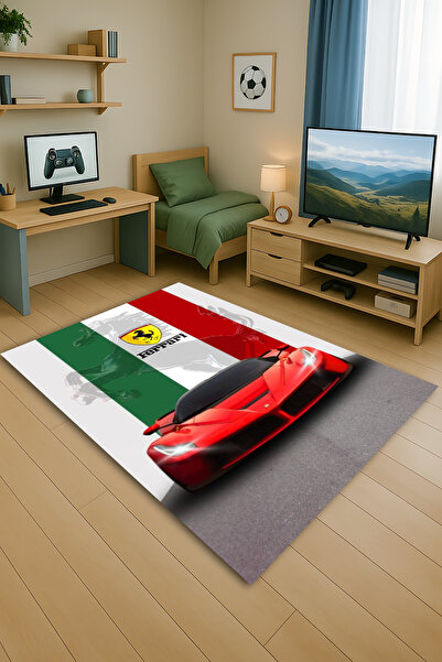 Kessy Home Studio Spor Araba Desenli Genç Oda Halısı Dijital Baskı Salon Halı...