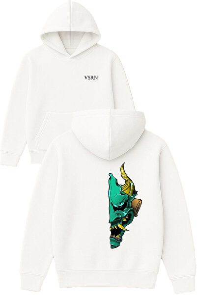 VSRN كنزة كانيفار ديزاين مطبوع قصة فضفاضة بيضاء بغطاء رأس