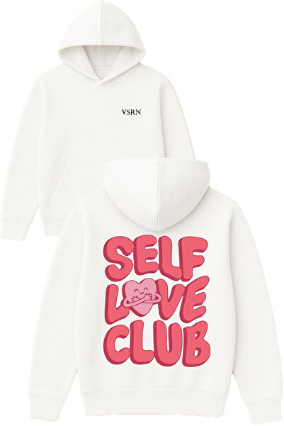 VSRN Φούτερ με κουκούλα Love Self Design, με στάμπα, σε μεγάλο μέγεθος, λευκό