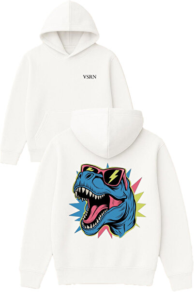 VSRN سترة بارتسيتي تريكس ديزاين مطبوع قصة فضفاضة باللون الأبيض بغطاء رأس