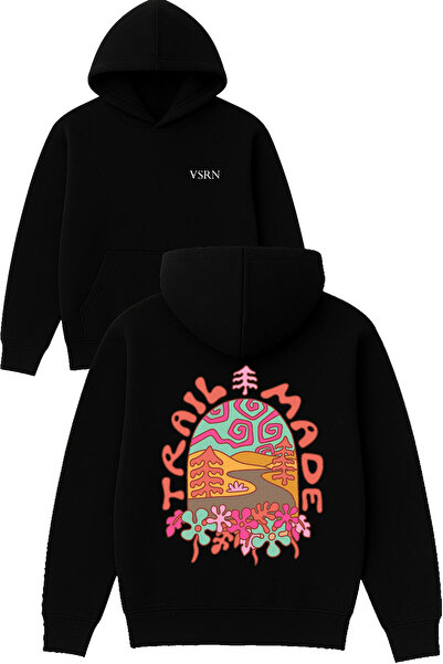 VSRN سترة ترايل ميد ديزاين مطبوع قصة فضفاضة سوداء بغطاء رأس