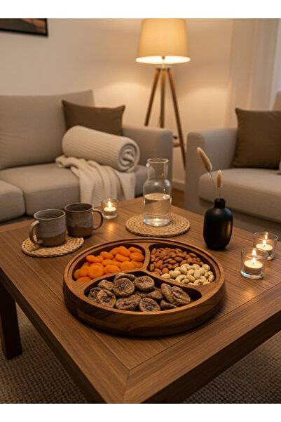 MİLAYHOME Akasya Ahşap Kapaklı 3 Bölmeli Sunum Tabağı – Doğal Masif Atıştırma...