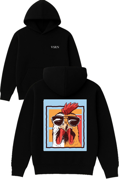VSRN تصميم ذكر الديك الجميل مطبوع قصة فضفاضة سويت شيرت أسود بغطاء رأس