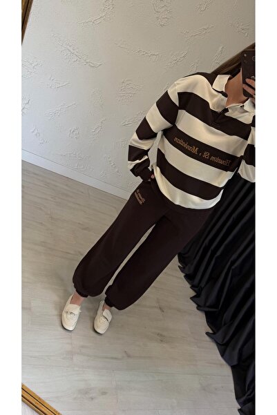 elif teke Jogger Cut Striped Tracksuit Set Brown
