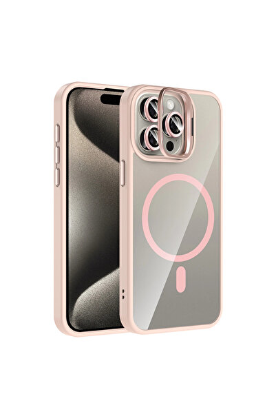 Marsilyan غطاء جوكو آيفون 15 برو ماكس مع عدسة ريميم وحامل ماج سيف - وردي