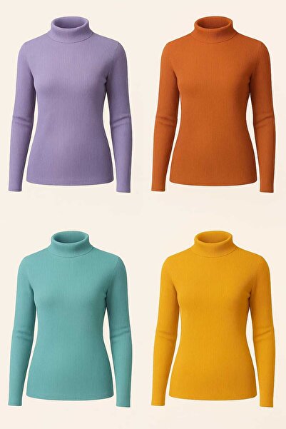 ANATOLIATEKSTILE Set 4 bucati maletă damă ribbed, MARIME UNICA (S-L), guler s...