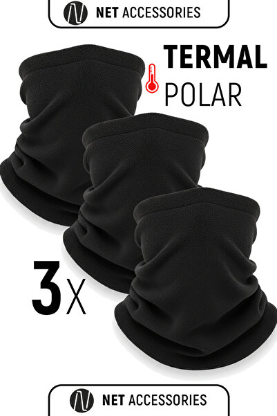 Net Tekstil Triple Economic Set Black Thermal Fleece Cold-Proof Neck Collar Unisex Cotton Winter