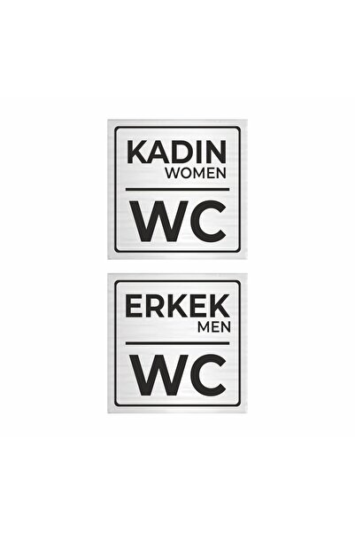 Hediyeni Al Metal Silver Wc Door Women Women - Men Men 15X15 cm 2 Pcs