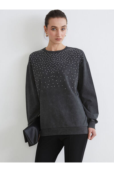 LC Waikiki Gray Crew Neck Stone Women's Sweatshirt