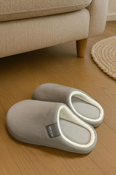 ALB TERLİK AYAKKABI SAN. TİC. LTD. ŞTİ. Solid Color Women's House Slippers - Warm and Comfortable Plush Winter Slippers with Fur Inside