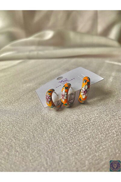 uyguntakıaksesuar Colorful Floral Pattern Enamel Plated Steel Hoop Earrings –...