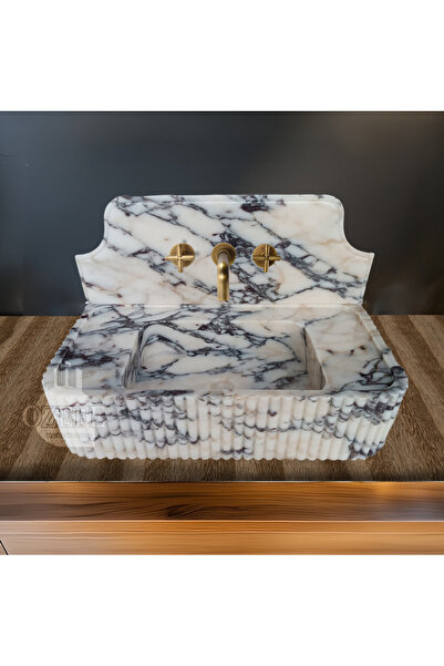 ÖZKAN Calacatta Viola Mermer Lavabo, Yivli Mermer Lavabo