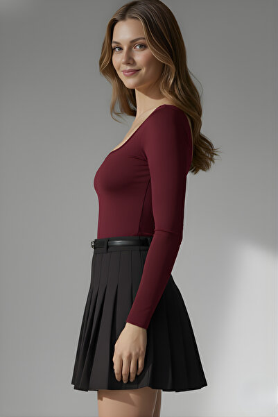 lytonstore Women's Square Neck Stretch Fabric Long Sleeve Basic Bodysuit