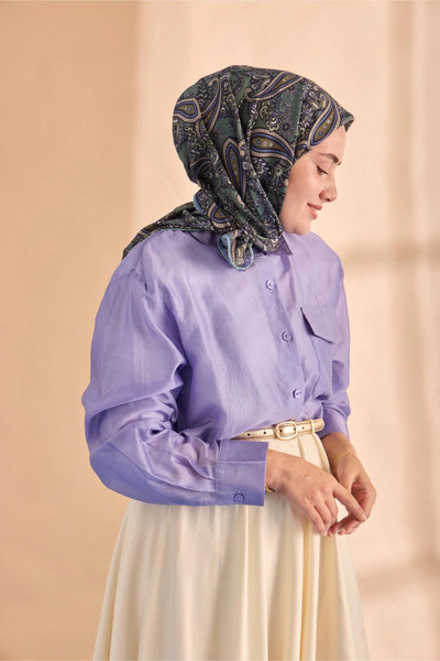 Silk Home Summer Breeze Scarf - Çağla, Lilac Blue, Stone, Foggy Green