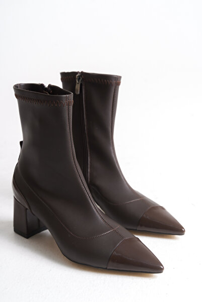 Niloshka BEXLEY Acı Kahve Rugan Detaylı Streç Kadın Bootie