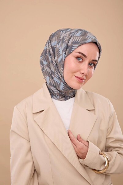 Silk Home Geometric Pattern Scarf - Grey, Denim Blue, Baby Blue, Mink