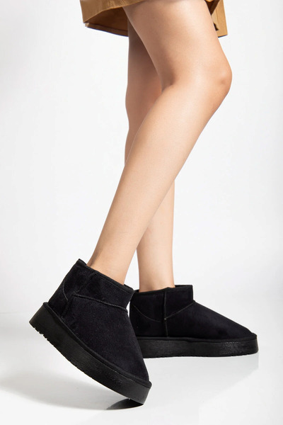 Genetti Nordia Women's Black Suede Short Winter Boots with Fur Inside, Non-Slip Sole, Soft Lining, Daily Comfortable