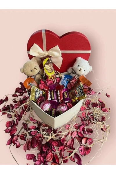 gülümse gel Sevgiliye Kalpli Kutuda Ayıcık Çikolata Hediye Kutusu Özel Gün Ye...