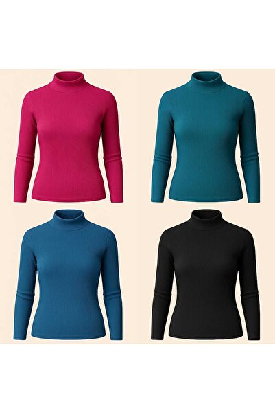 ANATOLIATEKSTILE Set 4 bucati maletă damă ribbed, MARIME UNICA (S-L), guler s...